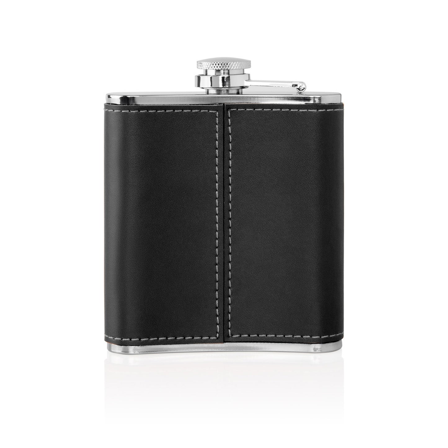 Stainless Black Leather Flask Set