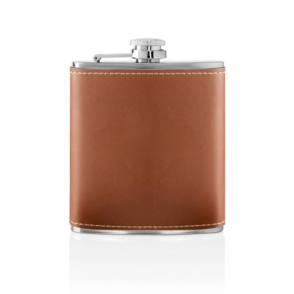 Stainless Brown Leather Flask Set