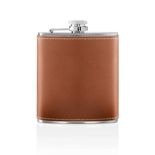 Stainless Brown Leather Flask Set