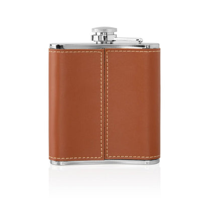 Stainless Brown Leather Flask Set