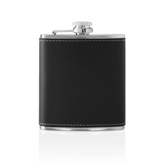 Stainless Black Leather Flask Set