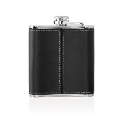 Stainless Black Leather Flask Set