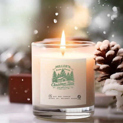 Christmas Tree Farm Candle | 8 oz Soy Wax in Reusable Whiskey Glass - MillerCandleCo.